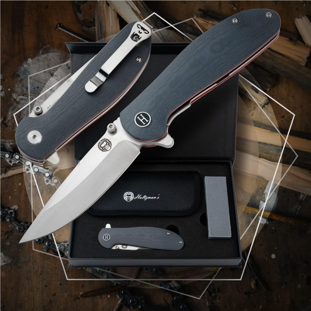Holtzman's Gorilla Survival 'Straightback' Folding Knife featuring D2 Steel Blade and G10 Tactical Handle in Gift Box Set (Grey+Red)