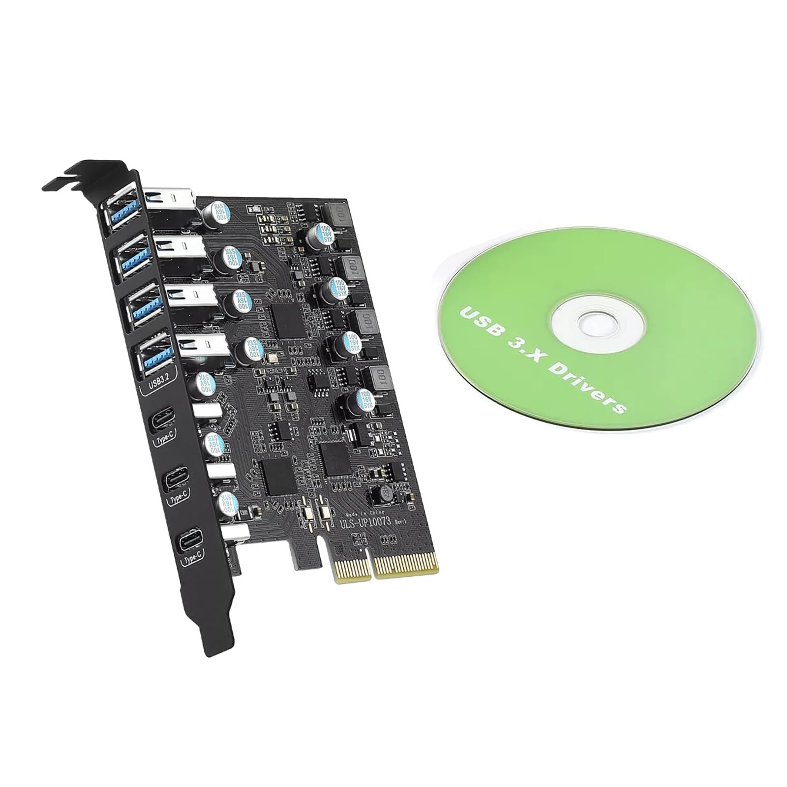 DIY 7-Ports 20Gbps Expansion Adapter Card PCIe to USB 3.2 Gen 2 for PC, 4 USB-A, 3 USB-C
