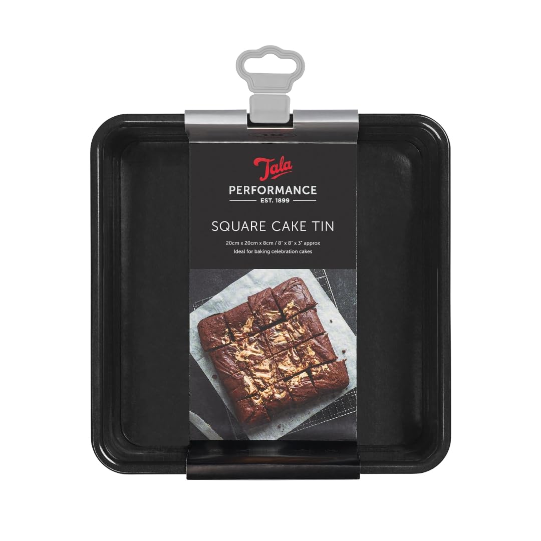 Tala Performance, Loose Base Square Cake Tin, Professional Gauge Carbon Steel with Eclipse Non-Stick Coating, 21.9x21.9x7.5 cm Cake Pan; Cake Pan, Ideal for Bakes and Celebration Cakes