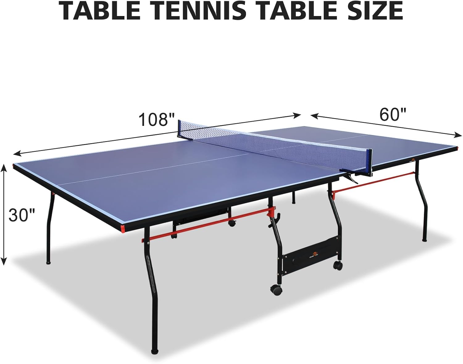 [Folding Table Tennis] 9 Ft Folding Regulation Table Tennis Table 2 Paddles, 2 Balls, 1 Net and Post Set, Blue, Fold Up Design, 4 Wheels for Easy Movement
