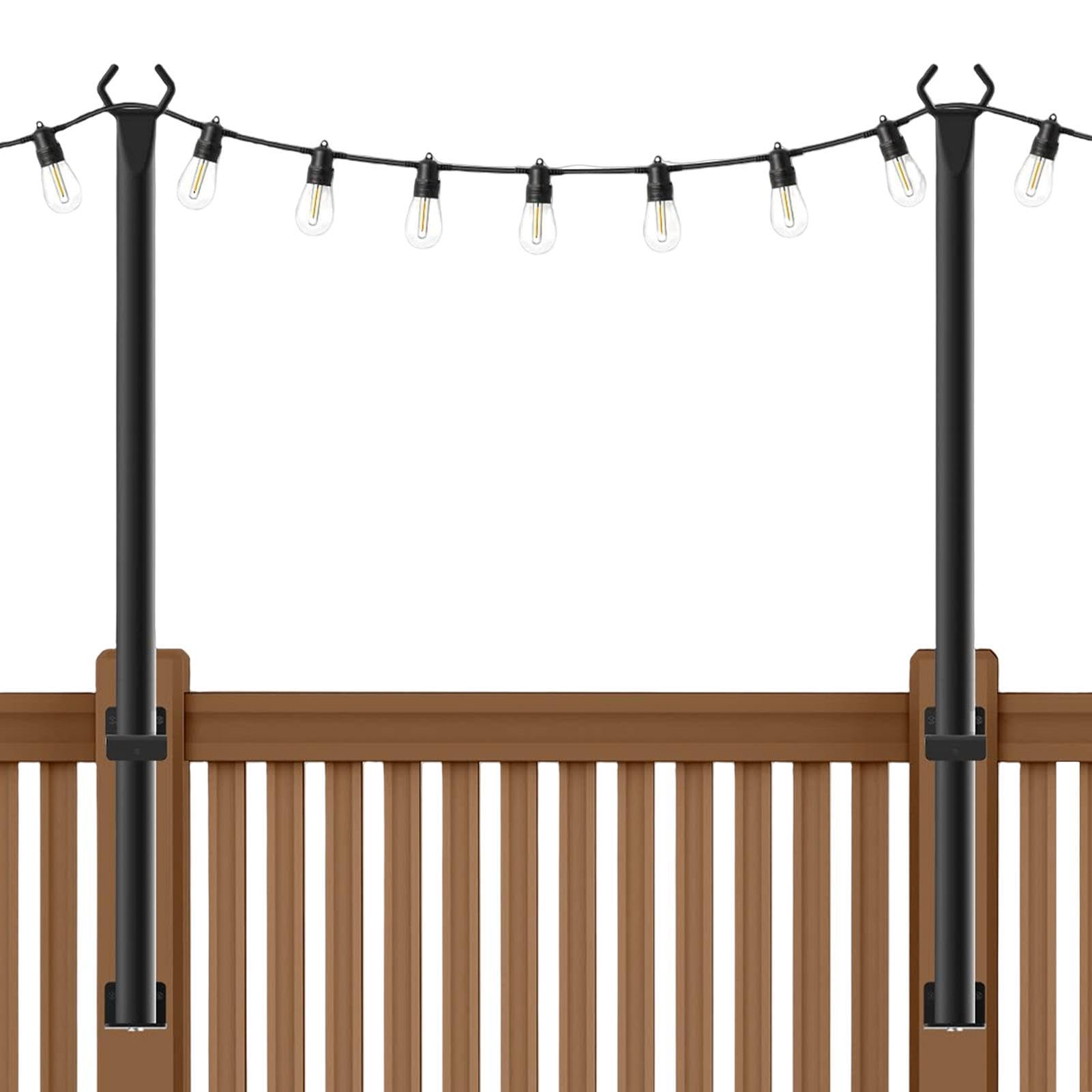 Lot de 2 guirlandes lumineuses d'extérieur – Support d'éclairage de terrasse avec clip fixe, poteau lumineux de jardin | Lot de 2 poteaux de terrasse avec base de suspension pour café, pelouse et