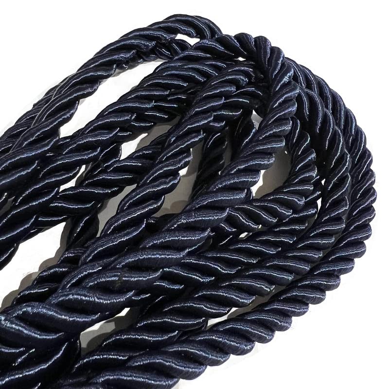 Navy Blue Metallic Rope Twisted Cord - 3 Strand Cotton Polyester Blend Cord for Crafting, Upholstery, Trim, Curtain Tieback & Decoration (10mm - 3 Meters)