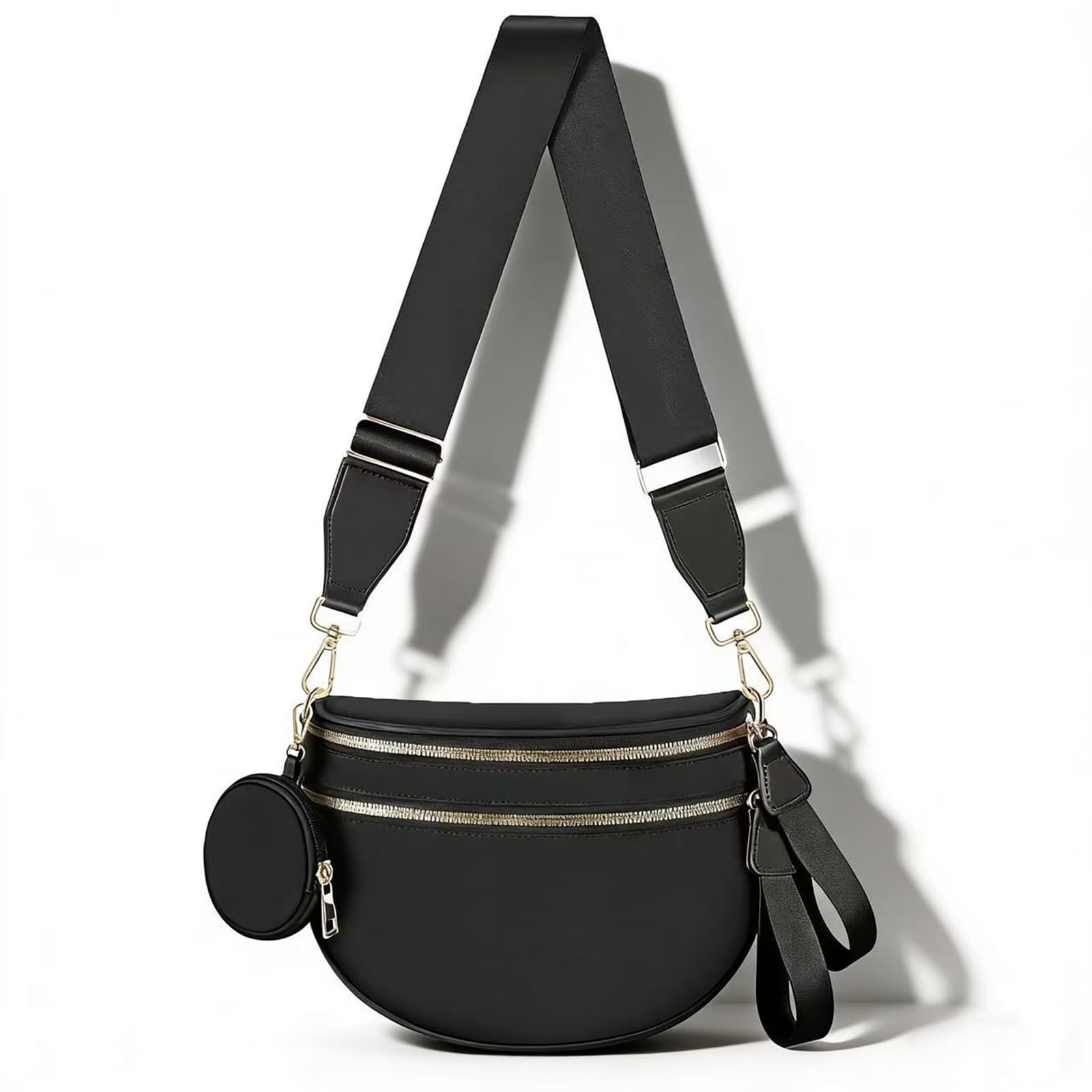 EMMAFY Women's Crossbody Bag, Waterproof Oxford Cloth Waist Bag with Adjustable Shoulder Strap, Suitable for Travel, Work and Commuting. (Black)