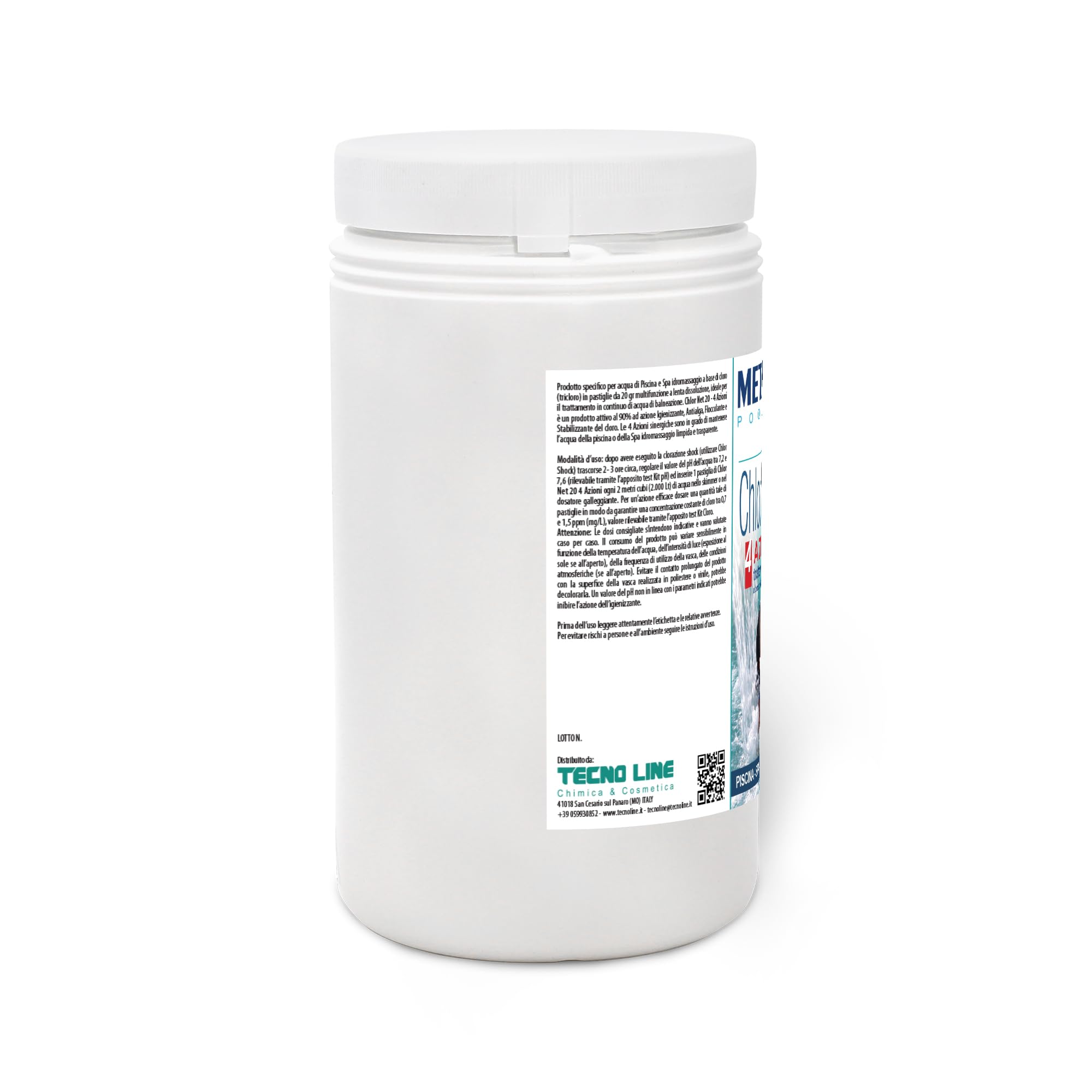 Metacril Chlor Net 20 4 Actions + Distributeur Flottant avec Thermomètre, Chlore Multi-Action, en tablettes de 20 g, pour Piscine et Spa - 1 KG