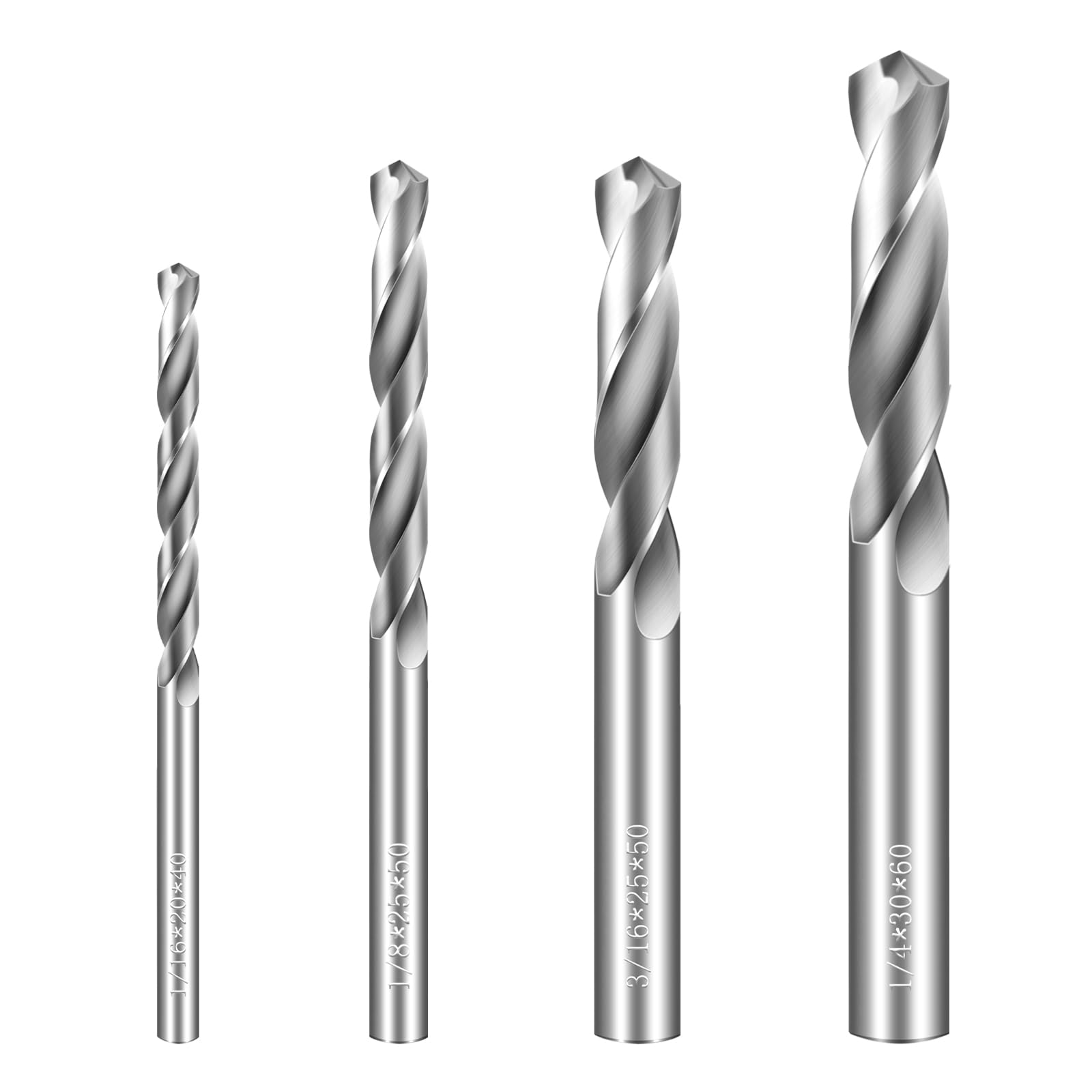 Juego de brocas de carburo sólido de 1/20.3 cm, 1/10.2 cm, 1/40.6 cm, 3/40.6 cm, brocas de carburo de tungsteno, juego de brocas de metal para acero endurecido, hierro fundido, plástico, madera, 4