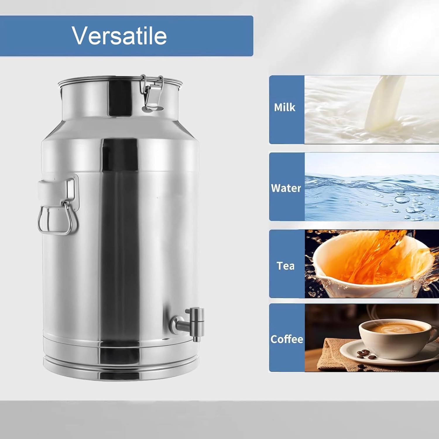 Contenedor de acero inoxidable 304, dispensador de bebidas de metal sellado de aceite de leche, vino, con grifo y tapa hermética con junta de silicona, plateado, 42 L/11 galones