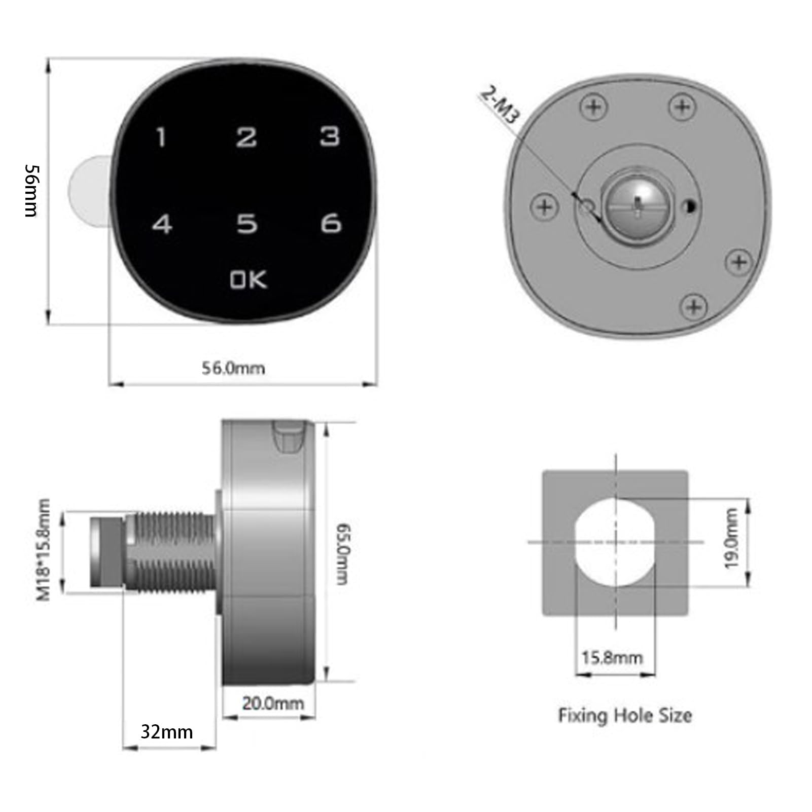 Verrou sécurisé à écran Tactile en Alliage de Zinc avec Combinaison de 4 à 15 Chiffres pour Armoire, Boîte aux Lettres, Dossiers, Sauna, Tiroir, Installation Facile pour Portes de 25 Mm