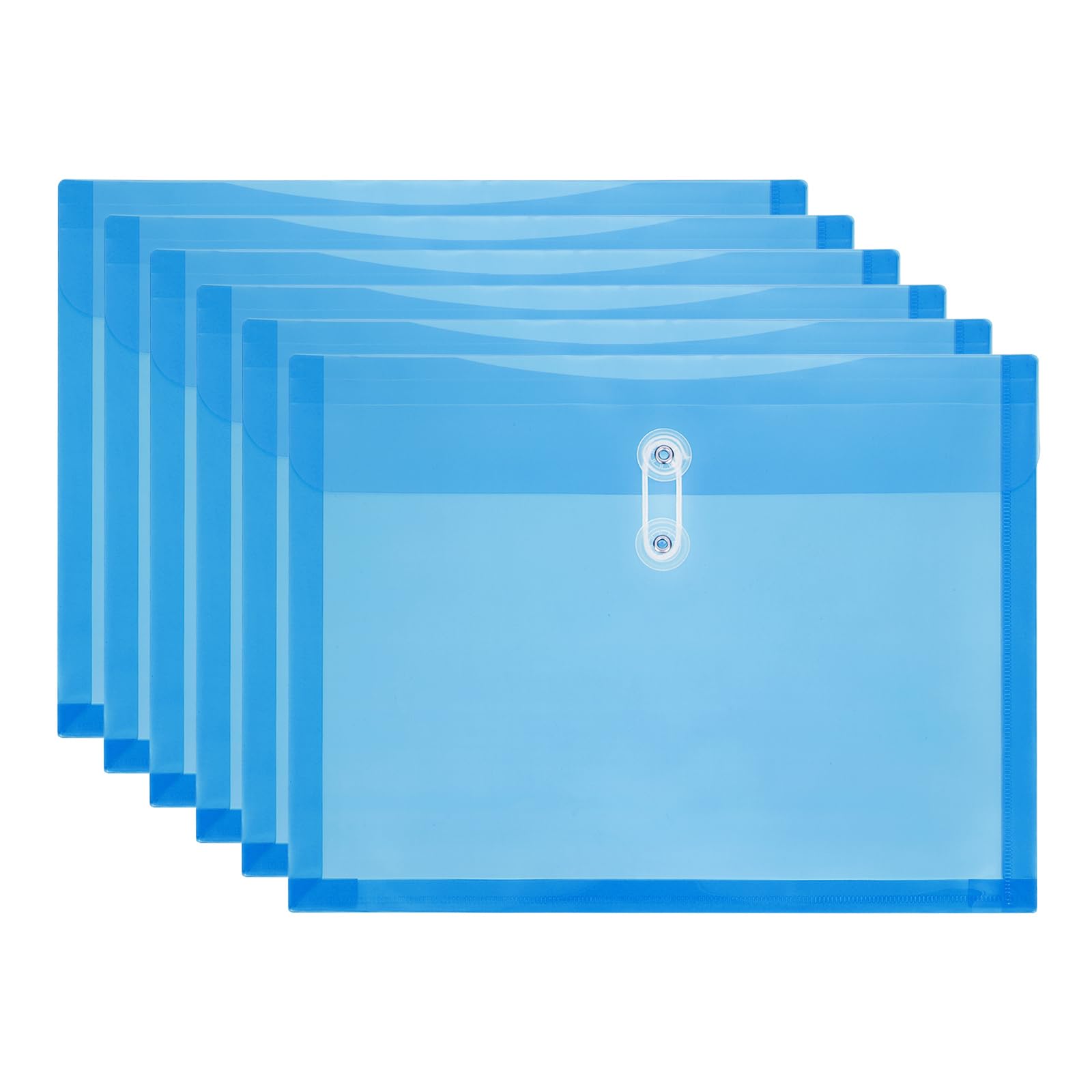 PATIKIL 6Pcs Plastic Envelopes with Button String Tie Closure, Letter A4 Size File Document Folders Envelopes for Home Work Office Organization, Blue