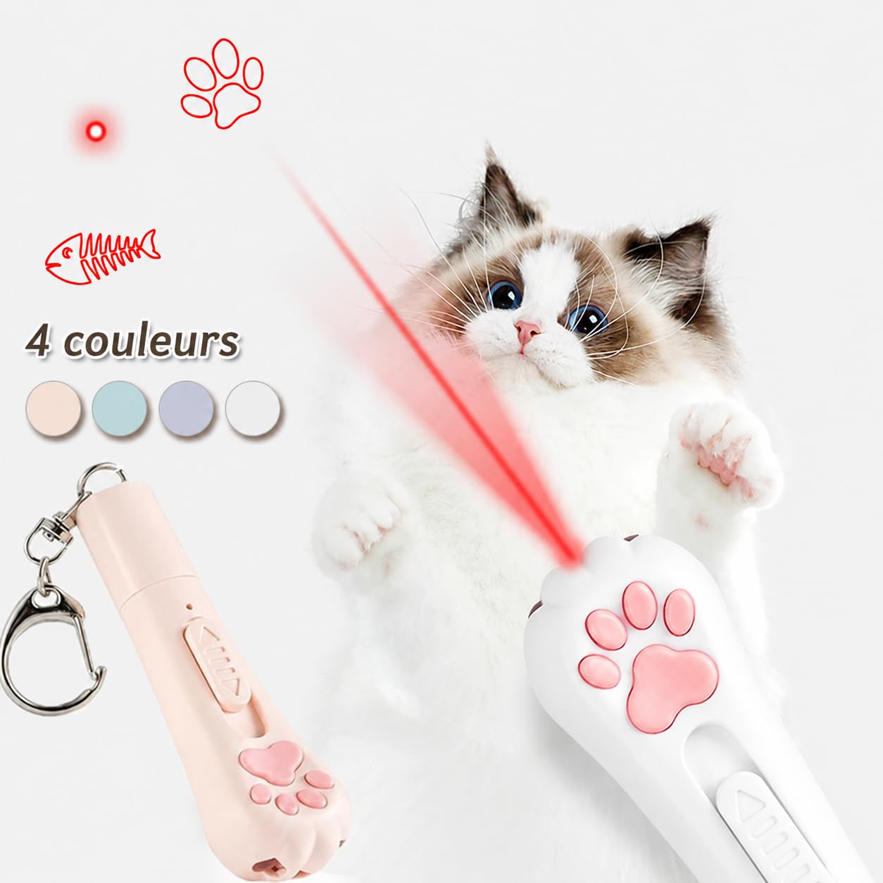 Laser pour Chats - Jouet interactifs pour Chats Et Chiens I Rechargeable par USB avec 3 Modes Réglables I Marque Française (Blanc Neigé)