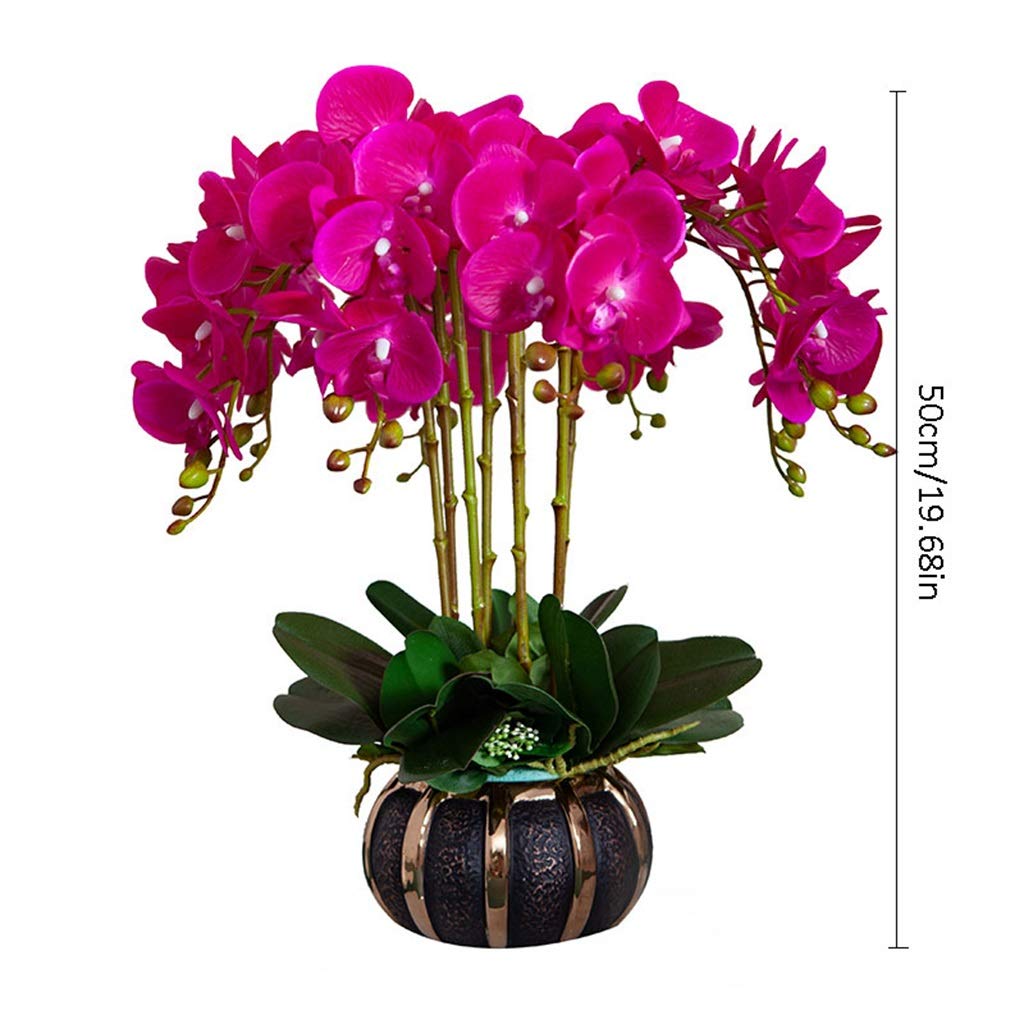 SDdPulse Orchidee artificiali Phalaenopsis con vaso per composizioni floreali, fiori finti bonsai, farfalle, set di decorazioni per la casa, ufficio, cucina, letto, viola