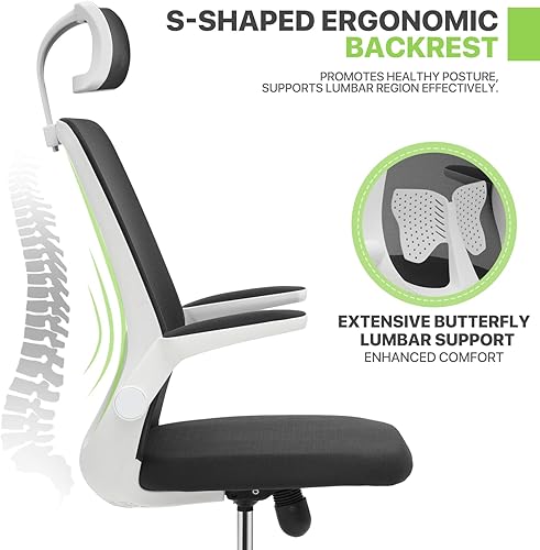 Miniatura 9 de Magshion Silla de oficina, función de inclinación, reposacabezas ajustable con brazos abatibles, soporte lumbar, silla de oficina, sillas de
