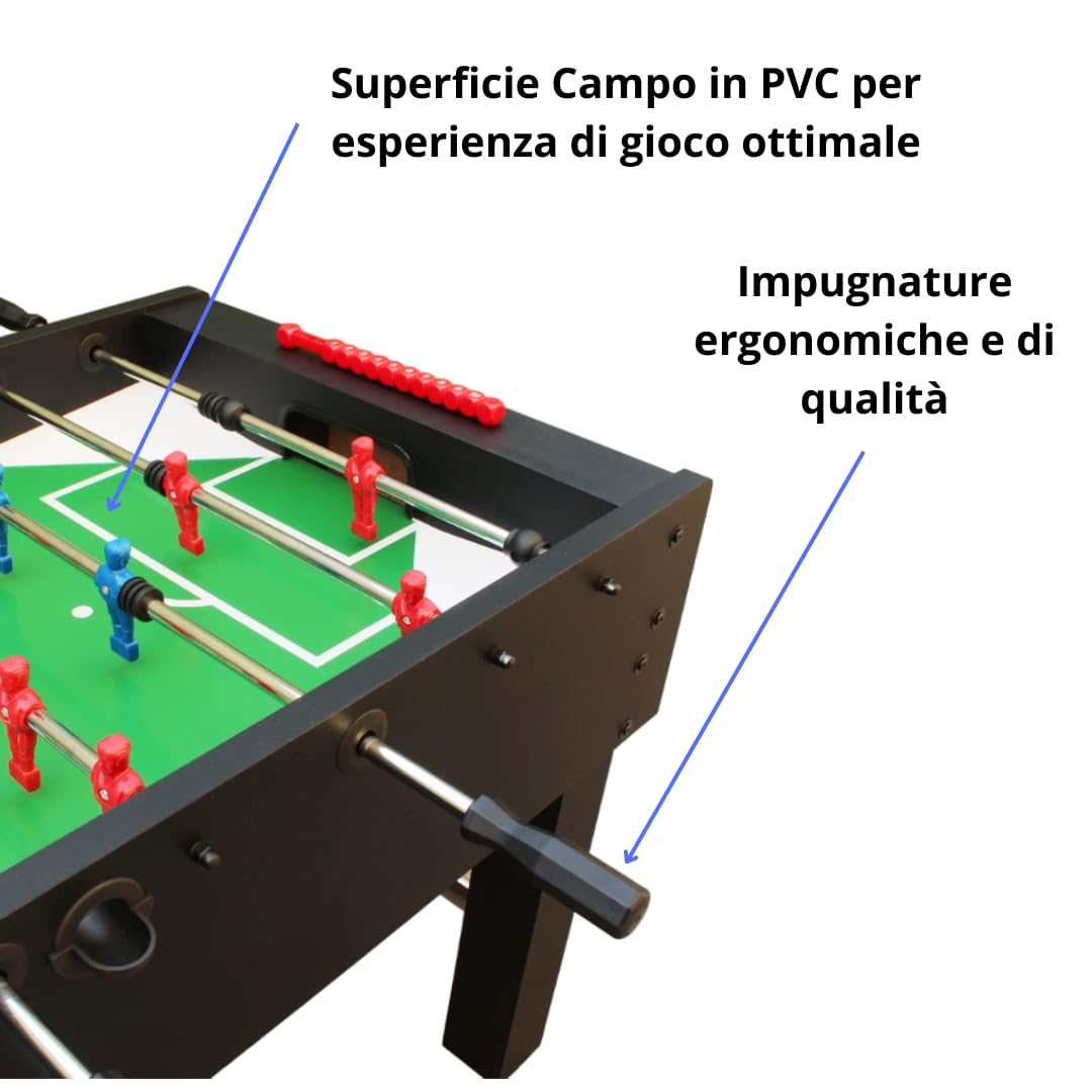 BILIARDINO - Calcio Balilla Dimensioni Regolamentari - Biliardino con ASTE TELESCOPICHE in MDF da 11vs11