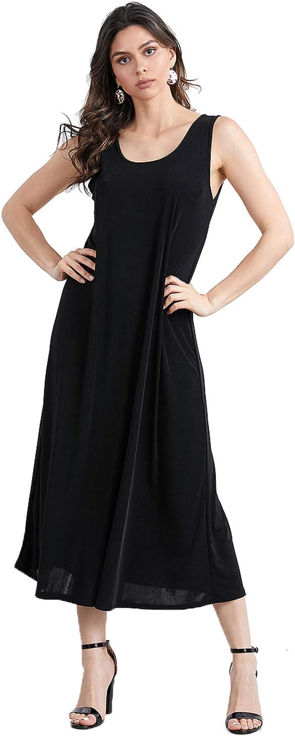 JostarWomen's Tank Long Dress – Sleeveless Scoop Neck Casual Swing Flowy T Shirt One Piece