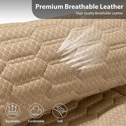 Image of CAR PASS 3D Foam Mesh Leather Car Seat Covers Full Set, Tan Breathable Mesh Faux Leather Seat Covers for Car, Universal Fit for SUV Truck Sedan Automotive, Armrest Airbag Compatible, All Beige