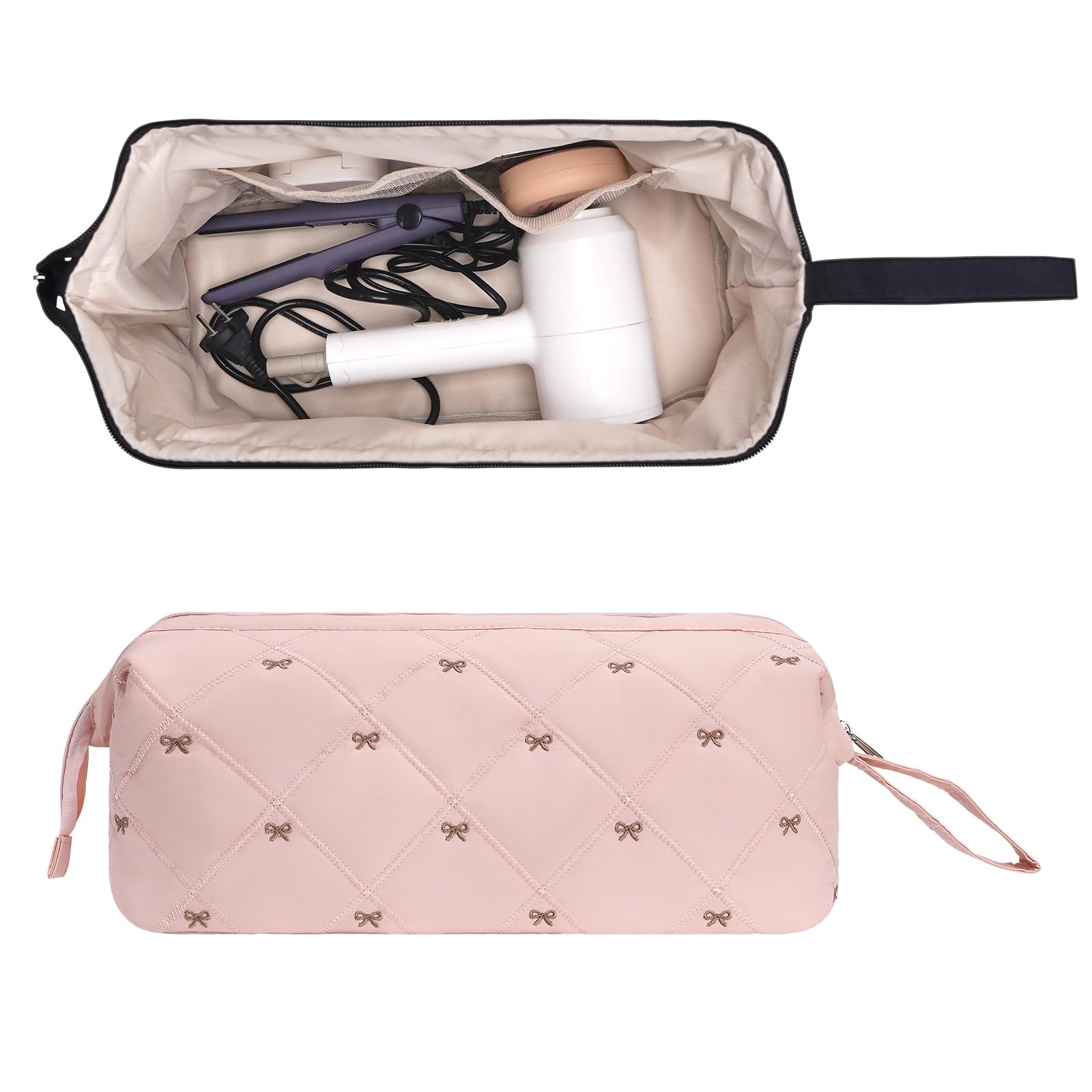 Hair Tools Travel Bag, Quilted Hair Tool Bag for Women, Portable Hair Dryer Organizer Case Compatible with Dyson Airwrap Styler（Pink）-image-26