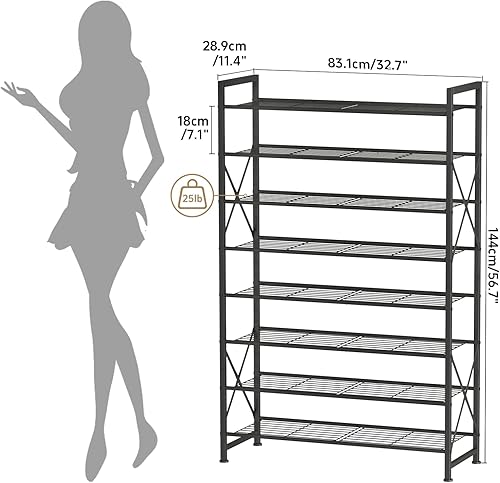 Miniatura 3 de Zapatero de 8 niveles, organizador de zapatos de metal resistente con capacidad para 40 pares, zapatero alto que ahorra espacio para entrada,