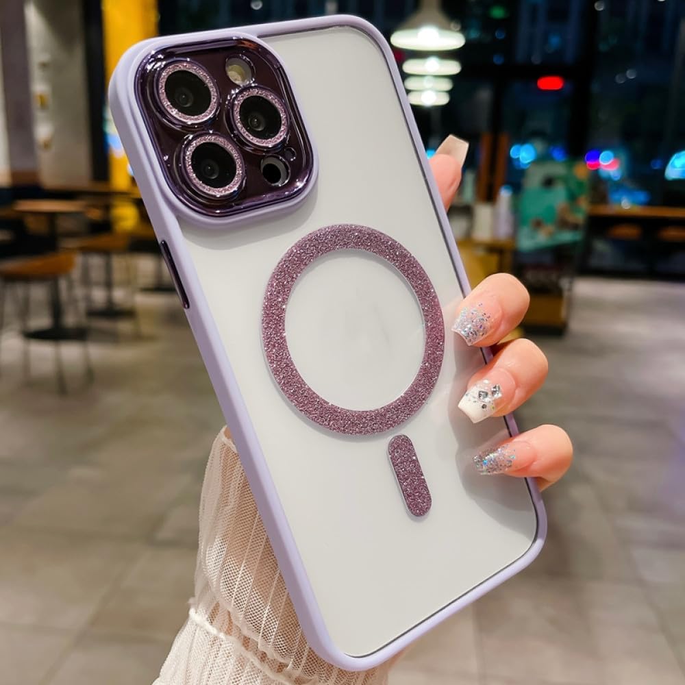Coque transparente pour iPhone 14 Pro paillettes violette