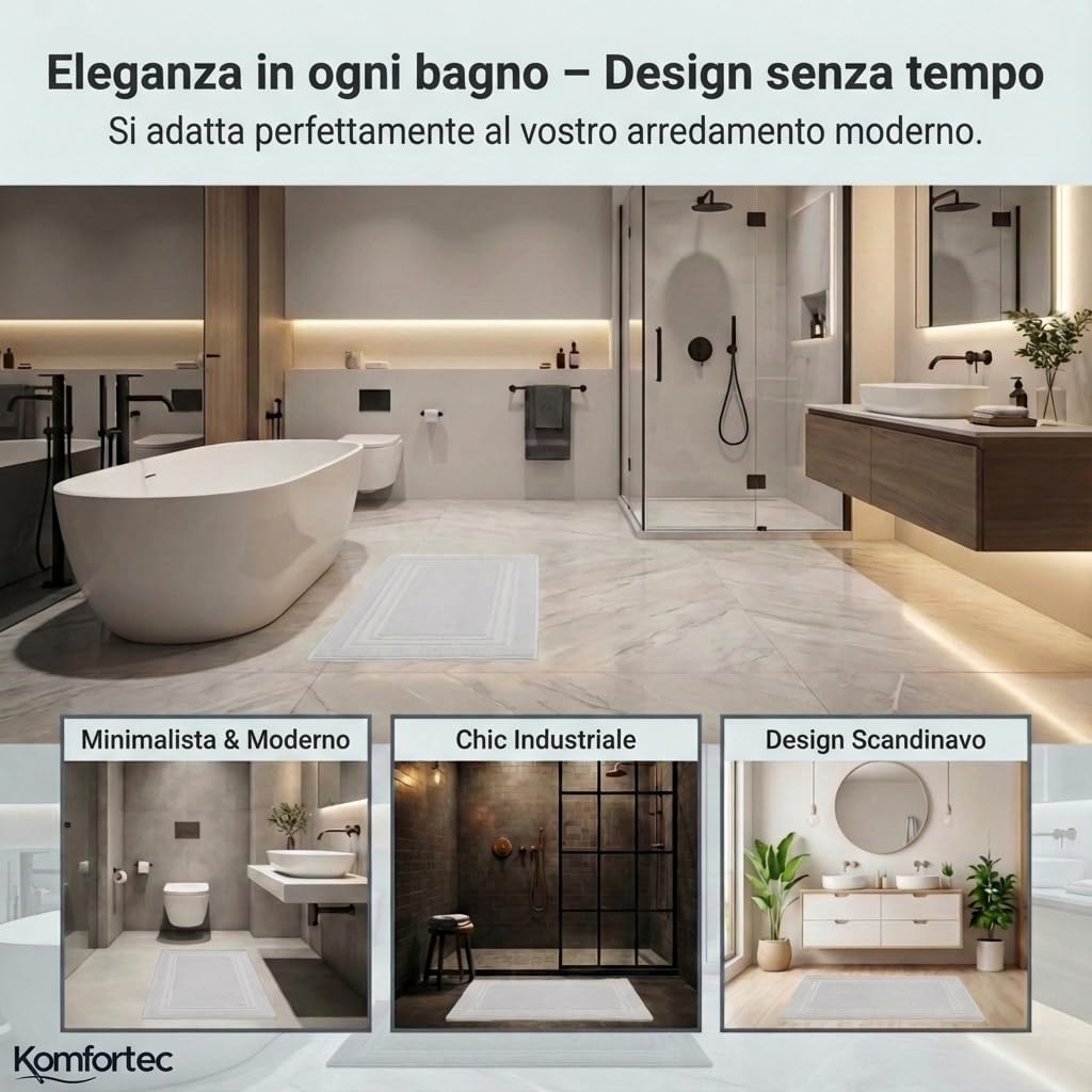 Komfortec - Set di 2 Tappetini da Bagno, Tappetini in Spugna per Doccia, Lavabili, Assorbenti e a Rapida Asciugatura – 600 g/m², 100% Cotone, 50x70 cm, Bianco - 5