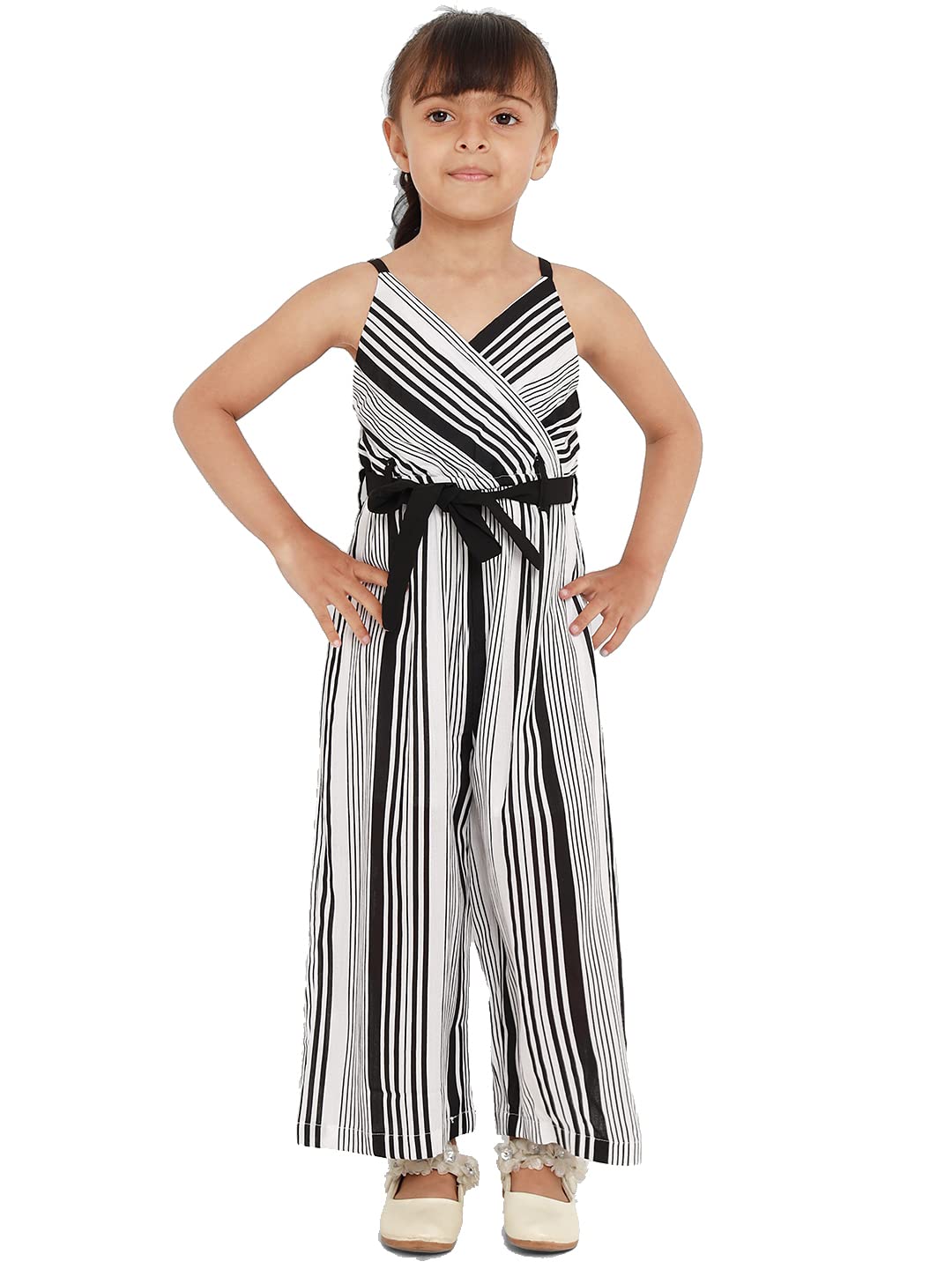 nautinati nauti nati Cotton Girls White Black Striped Basic Jumpsuit Ankle Length Casual Dress (NN301-527 4Y)-picture-14