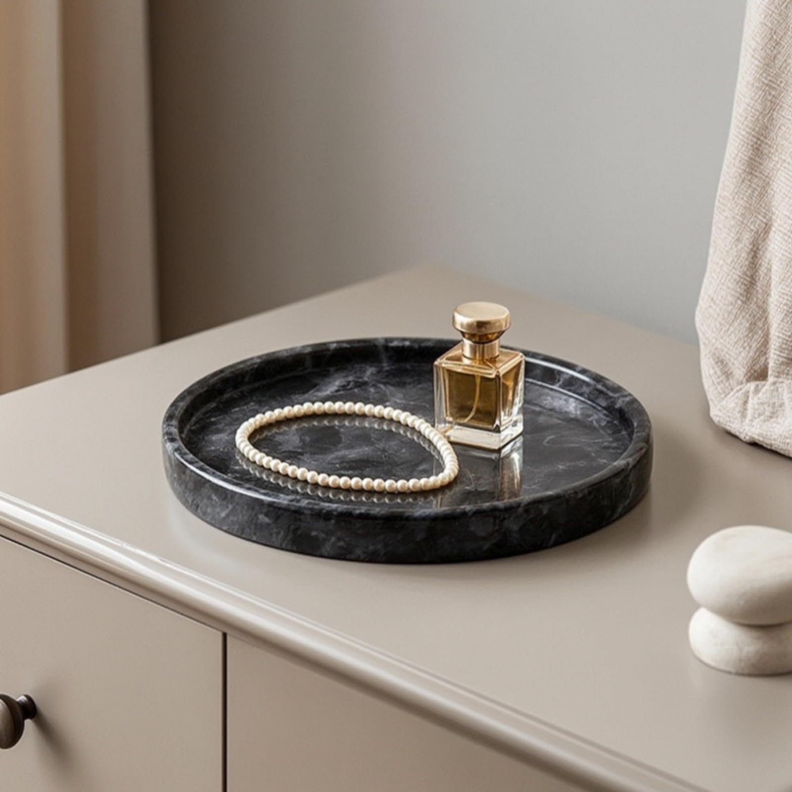 perfk Banja Mármol con Diseño Funcional Superficie Pulida Organizador Joyas Cosméticos y Llaves para Baño y Tocador Apta para Regalo, 30cm