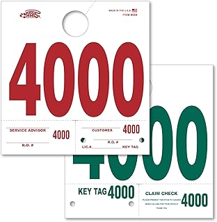 Heavy Stock Side Padded Dispatch Number Tags 4000-4999" – Auto Service Dispatch System with Large Bold Numbers, Matching Key Tags & Claim Checks - Car Dealership & Repair Shop Tags - 1000 Count