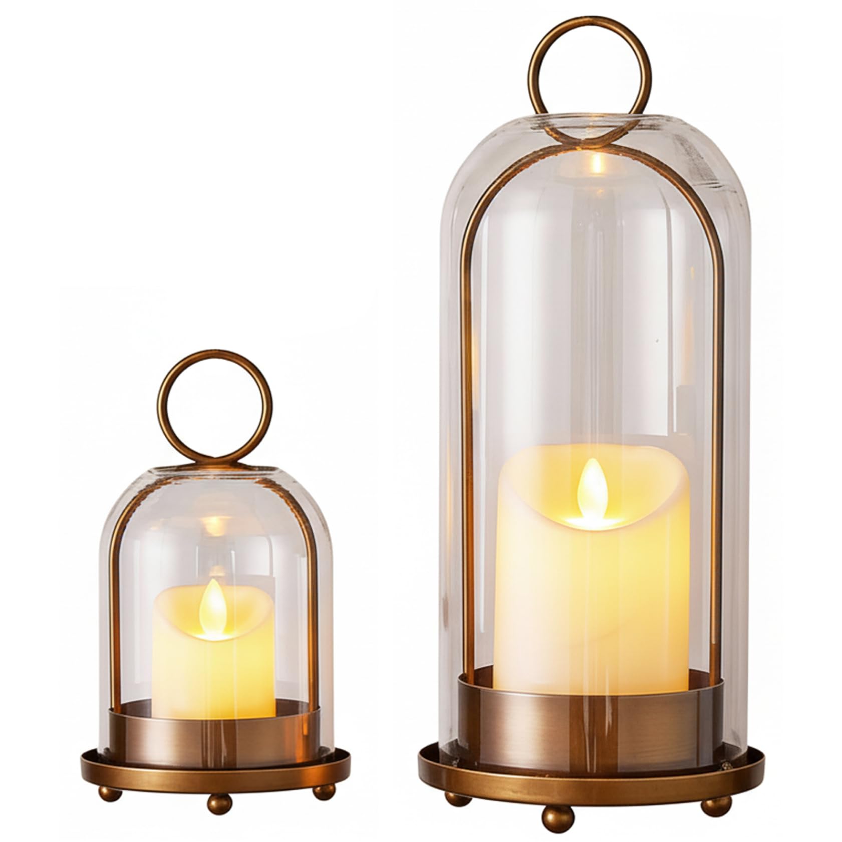 2 portavelas de Cristal huracán, portavelas de Metal Dorado para decoración rústica de Granja, de Cristal Transparente para Mesa o Colgar en la Pared