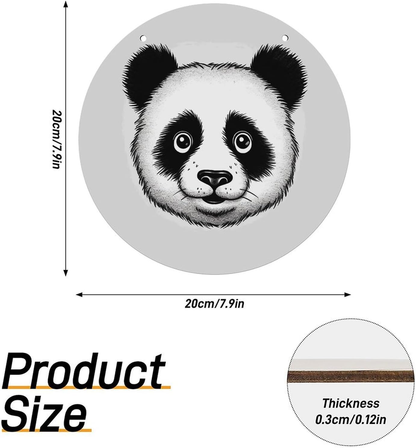 Anime Panda Face Round Wooden Sign 7.9" Wall Art Decor image 2