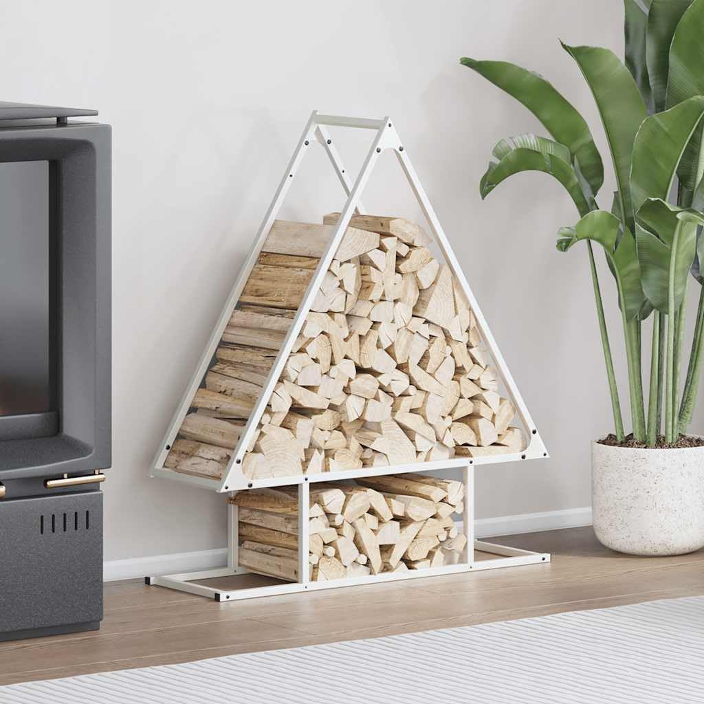 Estantería para leña blanca de acero laminado en frío, 80 x 25 x 90 cm, para leña, leña, estante de madera, soporte para leña e interior con almacenamiento ordenado y seco