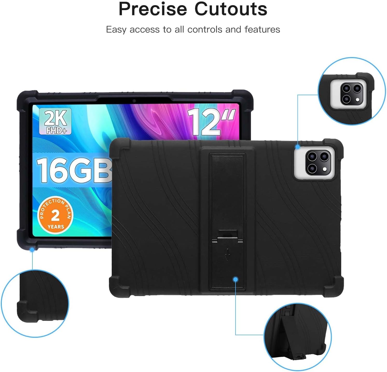 Case for Callsky-Tab Ctab 12 Tablet 12 inch,Soft Silicone Protector Cover,Kids Friendly,Adjustable Stand Tablet Cover,4 Corners Thicken Shockproof,Black image 4