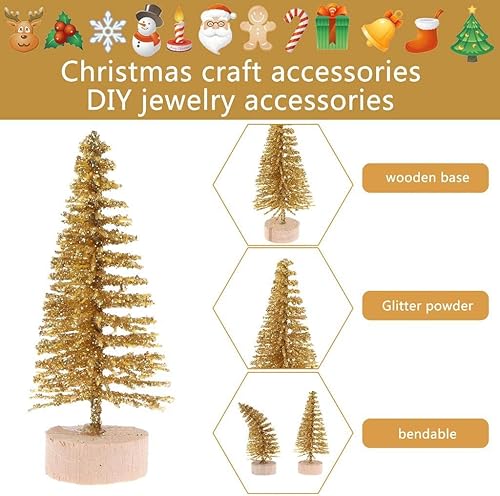 Miniatura 2 de 12 mini árboles de sisal con base de madera, árboles de pino de Navidad artificiales, árboles de cepillo para nieve de invierno, escenas en