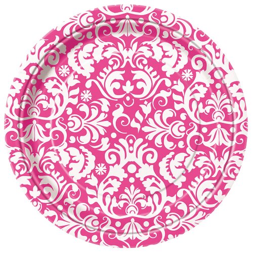 Pink Damask Dessert Plates, 8ct