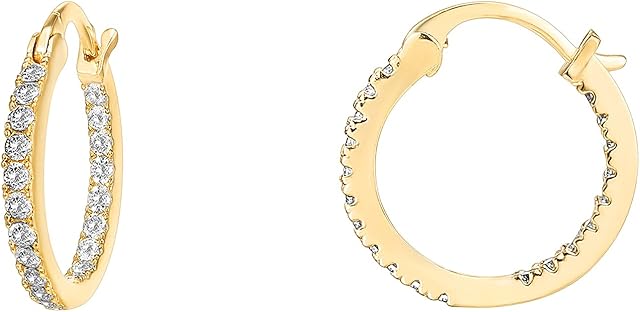 PAVOI 14K Gold Plated 925 Sterling Silver Post Cubic Zirconia Hoop Earrings 30/15mm