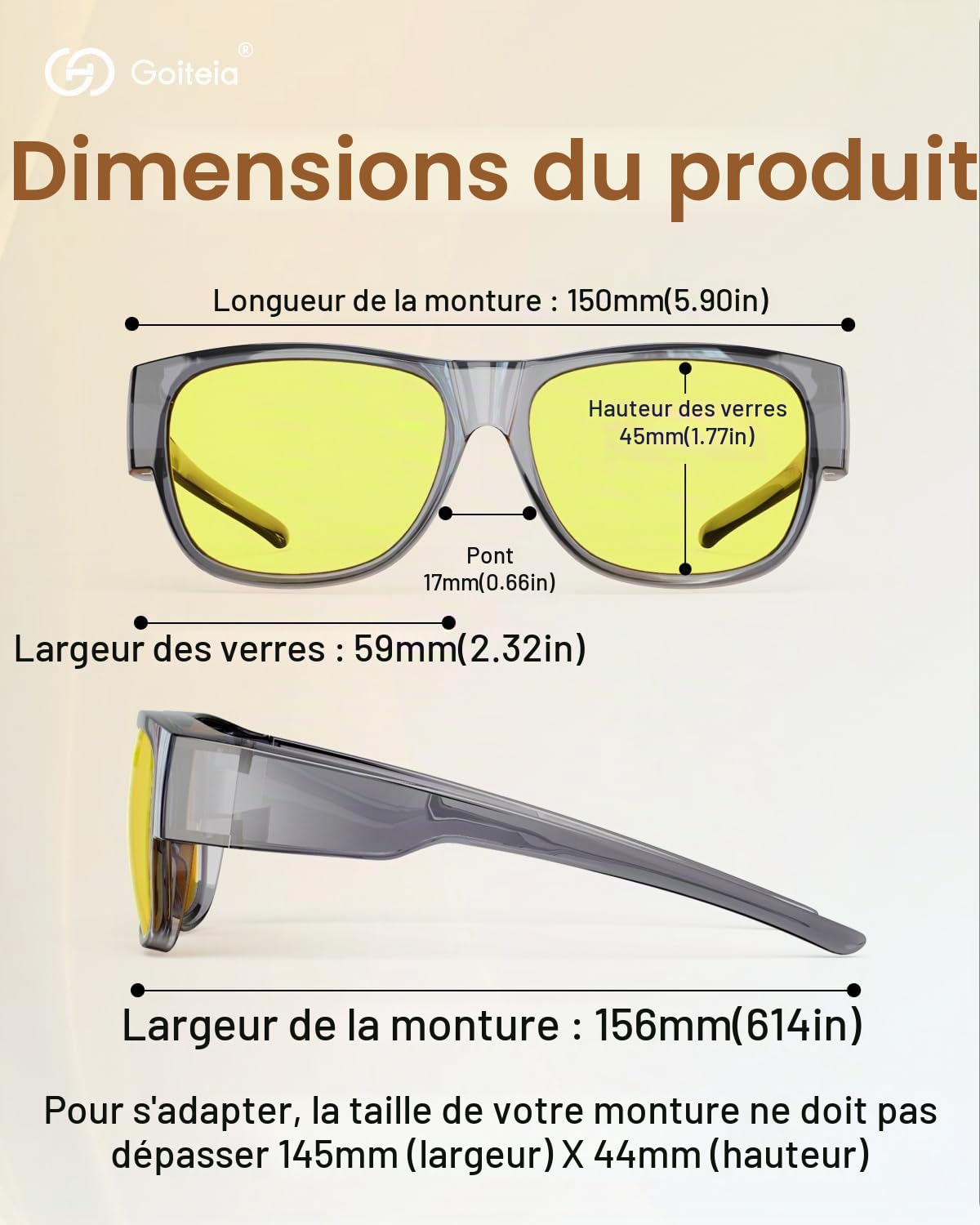 Goiteia lunettes de conduite de nuit adaptées, Anti-éblouissement efficace des phares venant en sens inverse, ultra léger，Protection UV 400 polarisée