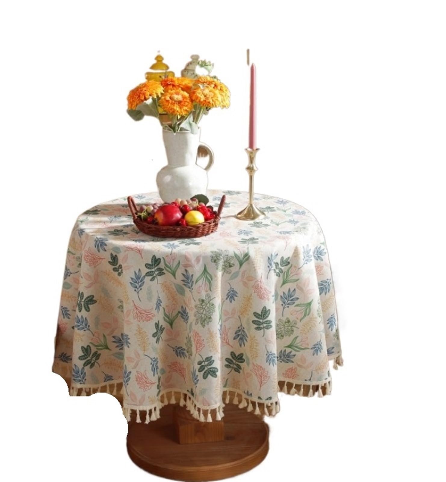 ZNTIHZ Cotton Linen Bedside Table Cover Solid Edge Decor Tablecloth Round For Tea For Furniture Dresser(White C,Diameter 150cm)