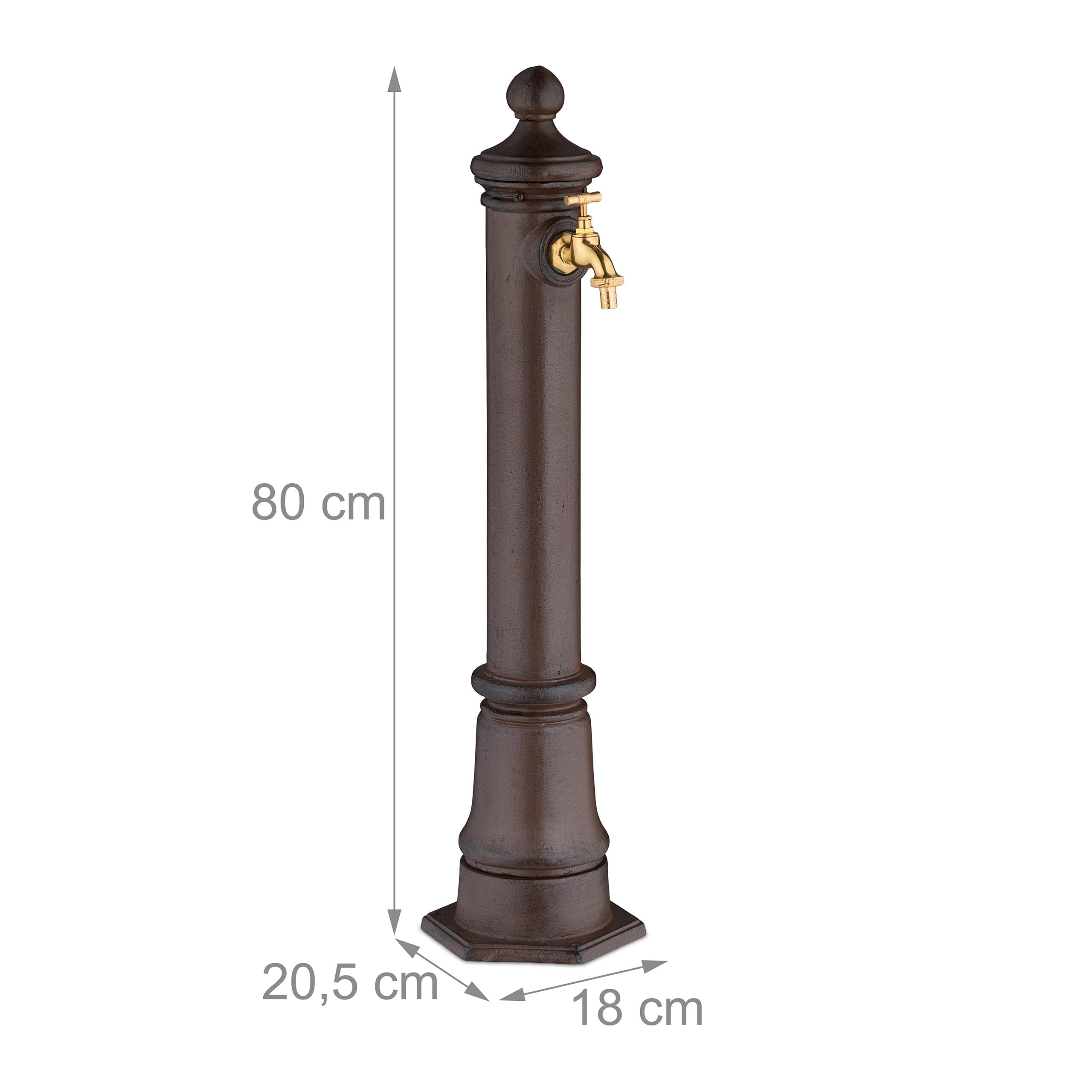 Relaxdays Fontaine extérieure pour Le Jardin ou la terrasse, Robinet, Design Antique, HLP 80 x 18 x 20,5 cm, Marron