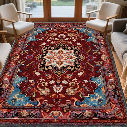 InIsaJace Area Rug for Living Room, Oriental Persian Carpet for Bedroom, Machine Washable Persian Vintage Distress Print Pattern Rugs for Room 47x71 Inches