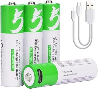 USB AA Lithium ion Rechargeable Battery, 1.5V 2600mWh Rechargeable AA Battery, 1.5 H Fast Charge, 1200 Cycle with Type C Port Cable, Constant Outpu (4 AA)