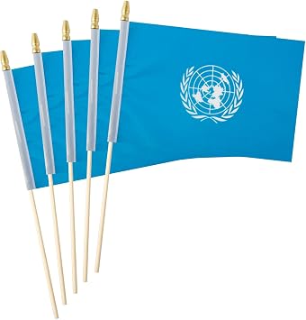 5 Pack United Nations Small Mini Wood Hand Held Stick Flag,Suitable For Various Holiday Parties, World Cup, National Day, And National Flag Day.