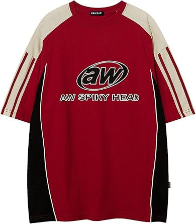 Vamtac Oversized T Shirt Classic Vintage 90s Contrast Color Graphic Tees Streetwear Racing Speedway Tops Unisex