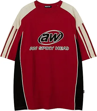 Vamtac Oversized T Shirt Classic Vintage 90s Contrast Color Graphic Tees Streetwear Racing Speedway Tops Unisex