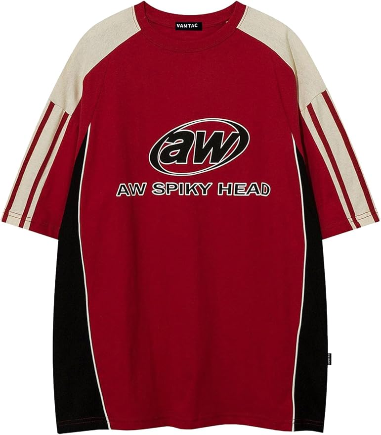 Vamtac Oversized T Shirt Classic Vintage 90s Contrast Color Graphic Tees Streetwear Racing Speedway Tops Unisex
