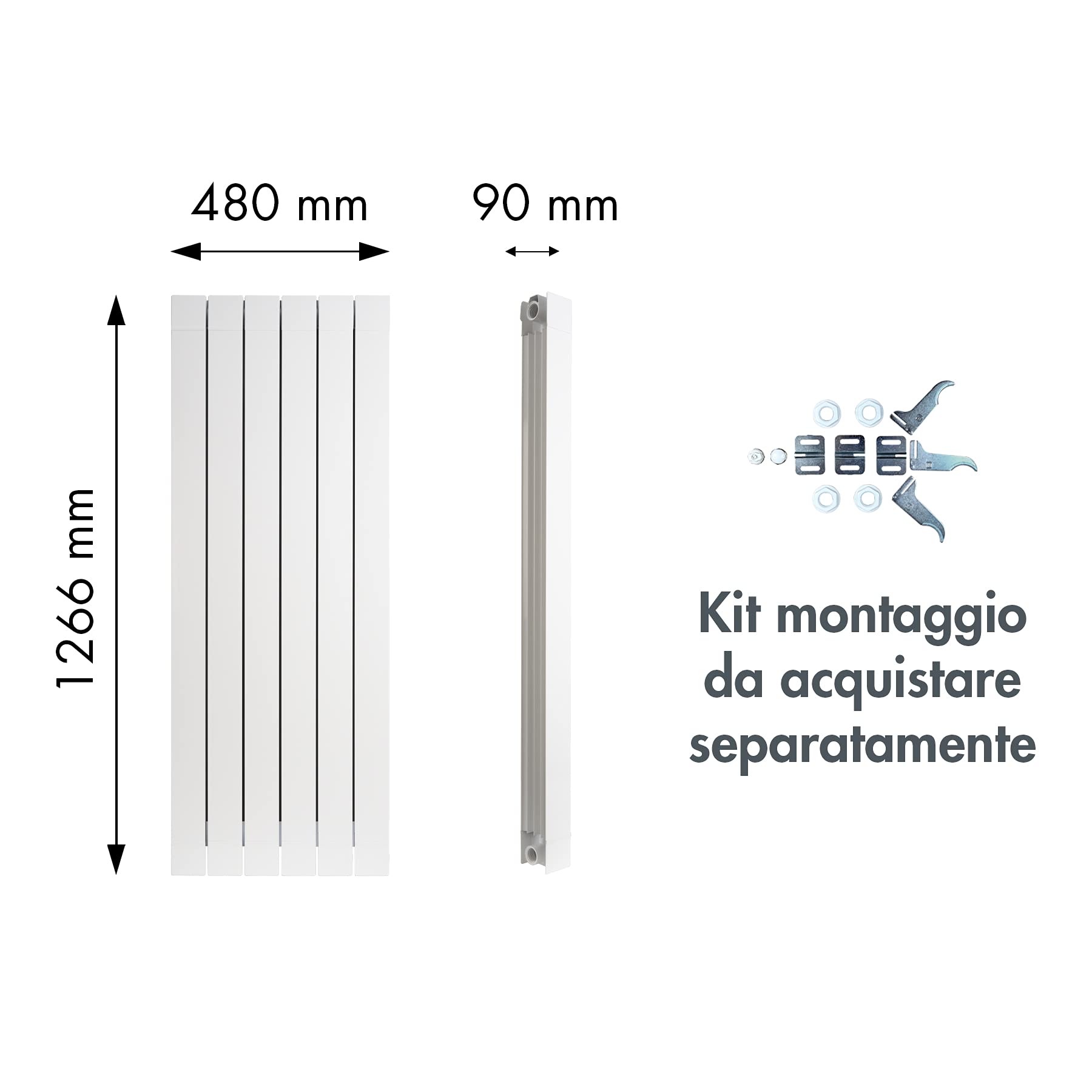 Fondital 83CAM01406 Radiatore in alluminio estruso Garda S/90, 1200 mm, 6 elementi, bianco