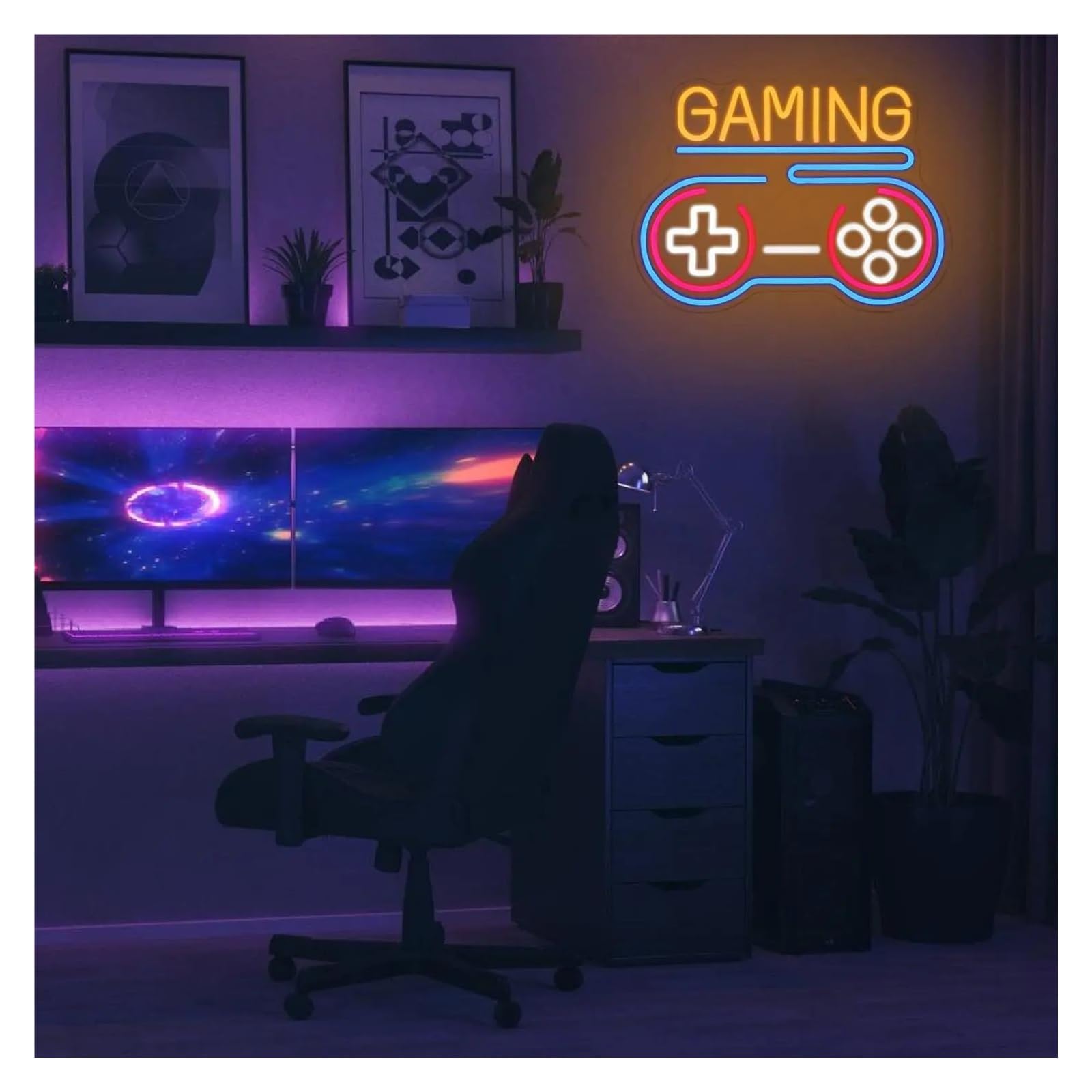 Wiszące neony artystyczne Neon Gaming Gamepad LED Z Podświetleniem Ściemnialnym Do Domu, Pokoju Dziecięcego, Salonu Gier, Sklepu, Klubu Graczy, Dekoracja 42.9cmx31.9cm