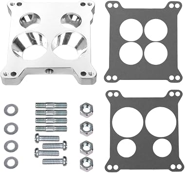 Aluminum for Edelbrock Carbuertor Spacer Adapter #2696 Carter/AFB 4 Barrel Square Bore to Spread Bore Manifold Carb Spacer for stock Quadrajet & Thermo-Quad Manifold with Gaskets Base Plate 0.85in