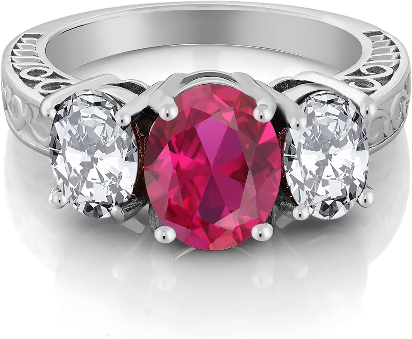 Gem Stone King Customized and Personalized 3-Stone Oval Gemstone Birthstone Ring For Women | 925 Silver | Oval 9X7MM and 7X5MM | 3 Stone Wedding Engagement Anniversary Promise Ring