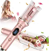 Modelador de cachos automático, varinha de ondulação automática com barril de cerâmica grande de 2,5 cm [estilo duradouro | Desligamento automático] Modelador de cabelo de dupla tensão com 4