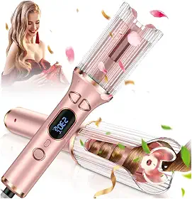 Modelador de cachos automático, varinha de ondulação automática com barril de cerâmica grande de 2,5 cm [estilo duradouro | Desligamento automático] Modelador de cabelo de dupla tensão com 4