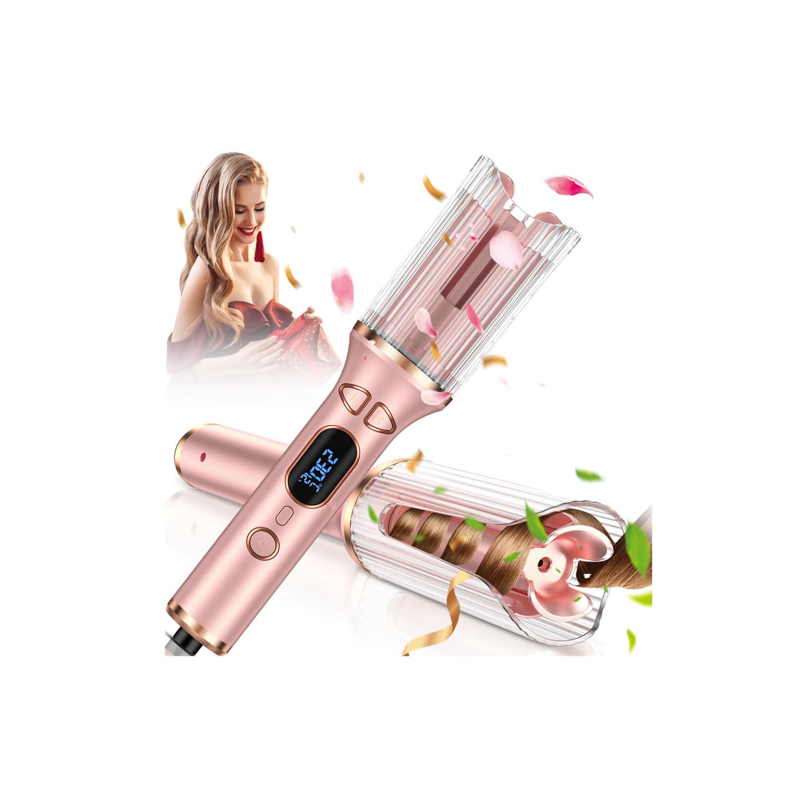 Automatic Curling Iron Auto Curling Wand with 1 inch Large Ceramic Barrel Lasting Styling Auto Shut Off Dual