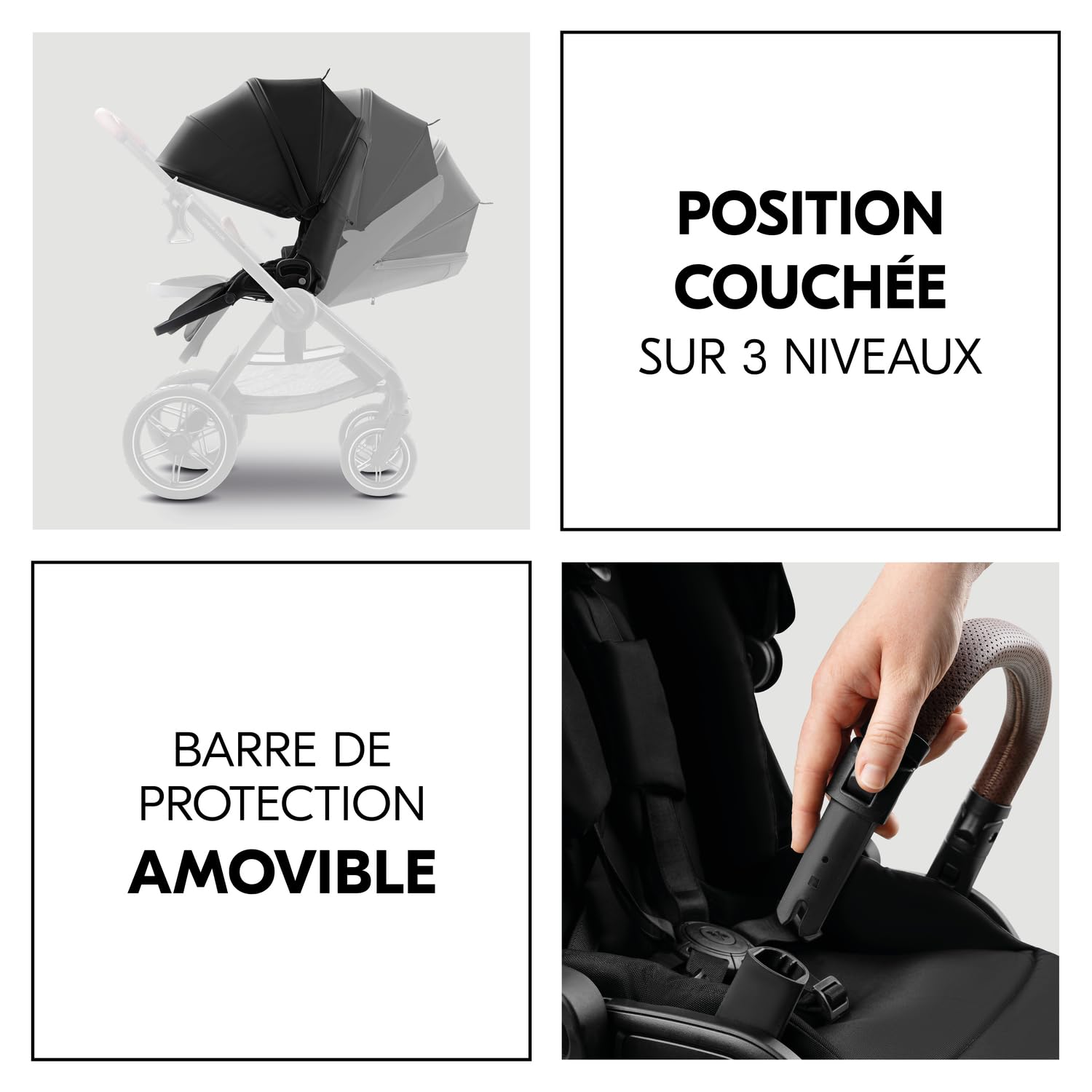 hauck Poussette 2 en 1 avec Pneus en caoutchouc, Comfort N Care Set Black | De la naissance à 22 kg (4 ans), nacelle à boutons mémoire, siège réversible avec couvre-jambes, UPF 50+, adaptateurs cosy