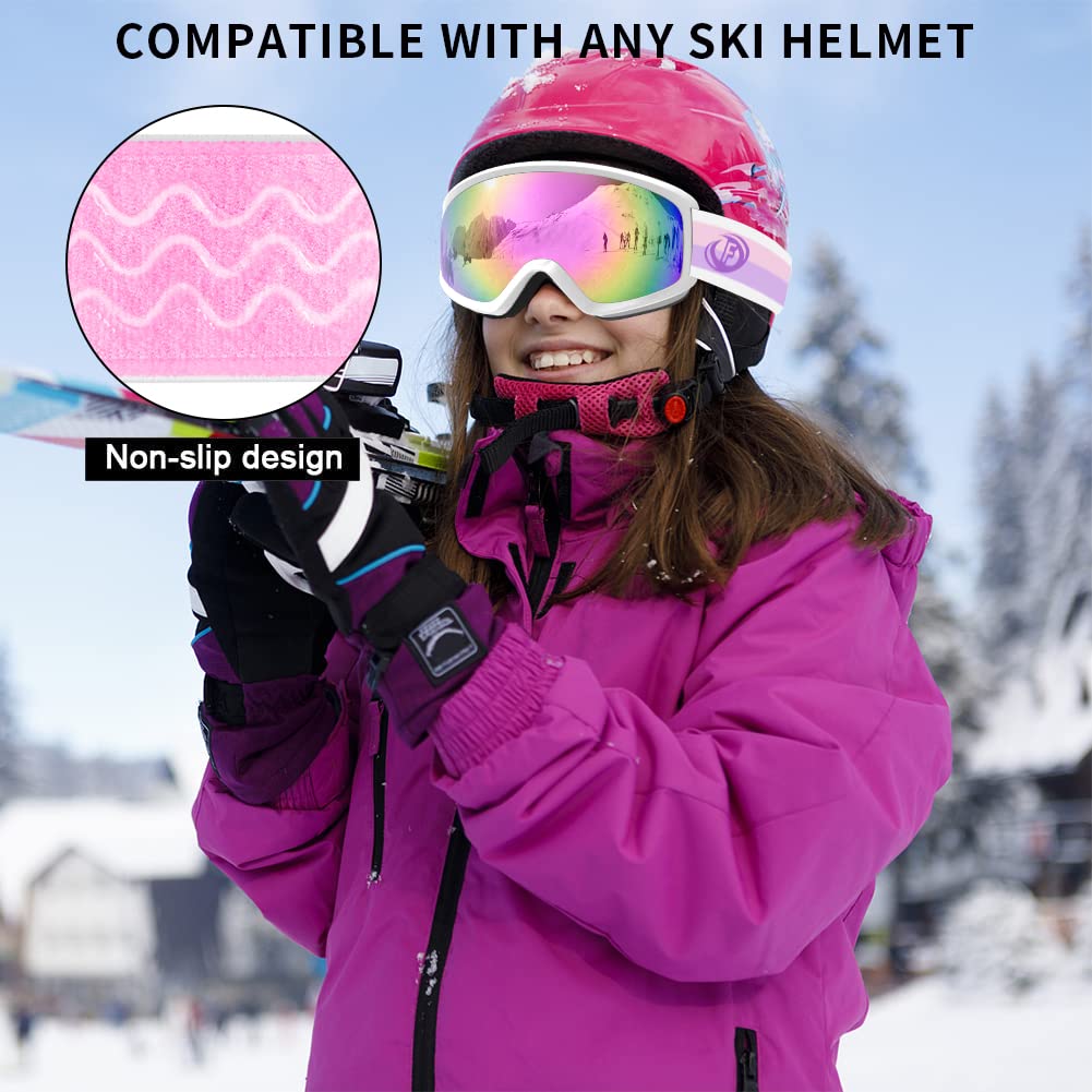 Findway Maschera da Sci Bambino 5~16 Anni Occhiali da Sci Maschera Sci Bambino Occhiali Sci OTG per Ragazzo Ragazza Anti UV Anti Nebbia Compatibile con Casco per Sci Snowboard Sport Invernali